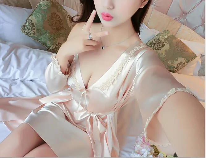 2017 novo estilo quente vestido de seda sexy pijamas de seda mulheres camisola vestido de casa de banho