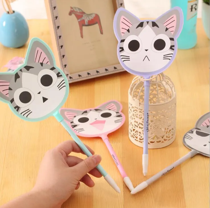 Cute Cartoon Cat Sprout Creative Fan Ballpoint Pens Wholesale Plastic Multicolor Korea Stationery G884