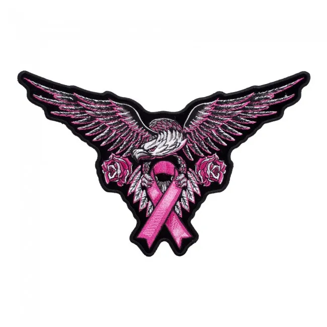 Large Pink Eagle Breast Cancer Ribbon Patch, Awareness Embroidered Iron On Or Sew On Patches 10.5*6.5 INCH 