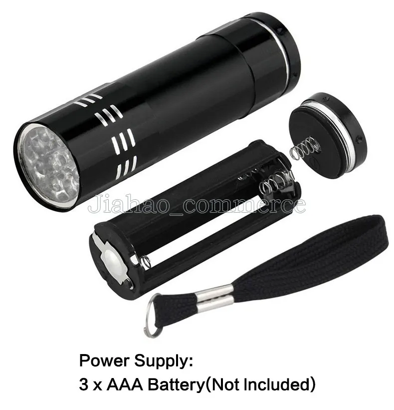 9LED Mini Alumínio UV Ultra Violet 9 LEDLHOLL LANTHLUGH Blacklight Torch Lâmpada de luz 99694447