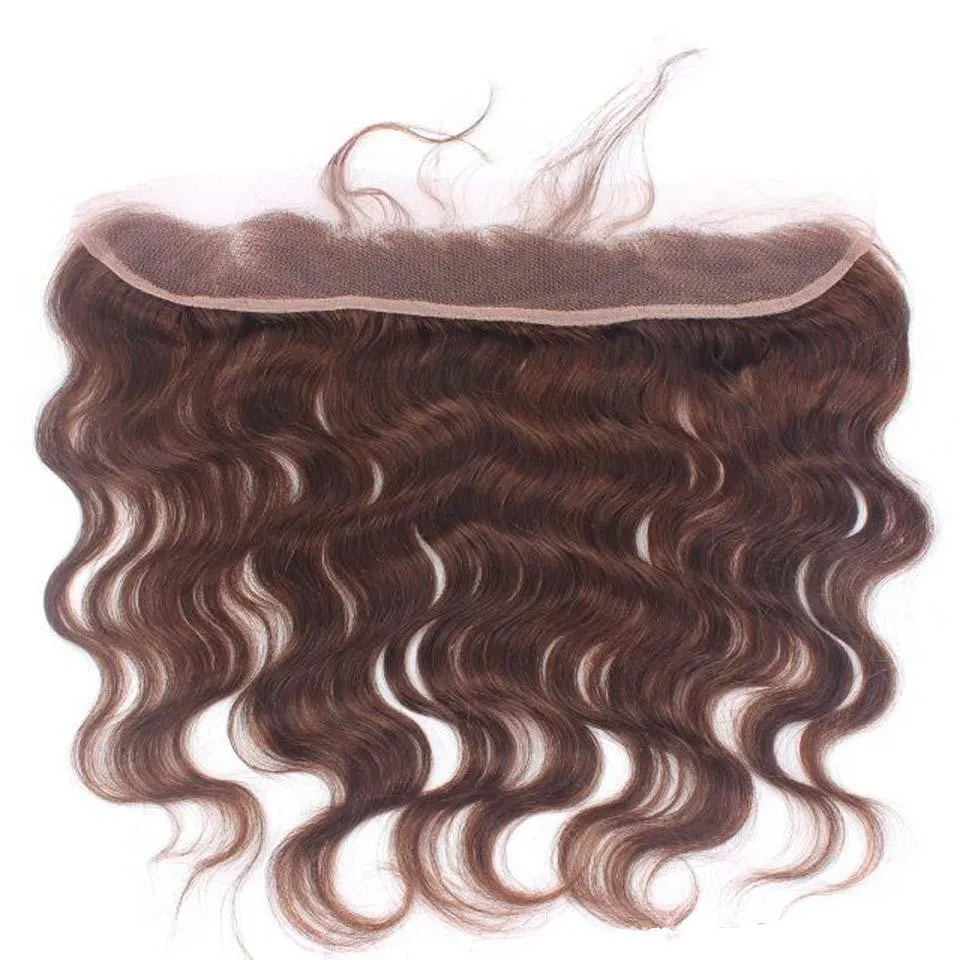 9A Chocolate Brown Mink Brazilian Body Wave Virgin Human Hair Bundles With Color #4 Medium Brown 13*4 Ear To Ear Lace Frontal Closure