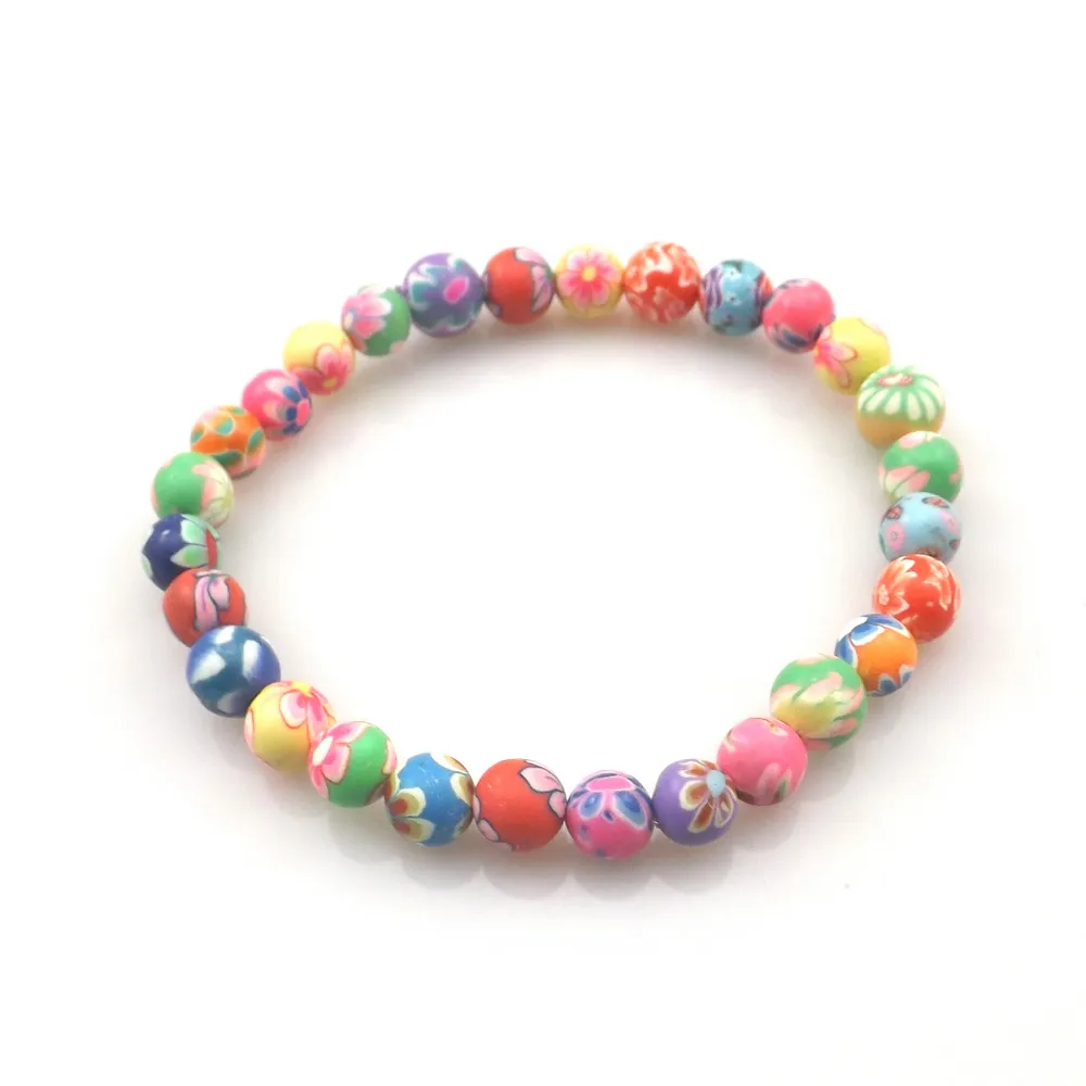 Bracelet de perles imprimé pour enfants, 6mm, en argile polymère, pour écoliers, 20 pièces/lot, vente en gros, livraison gratuite