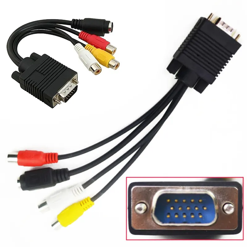 Hot New VGA SVGA do S-Video 3 RCA AV TV Out Adapter Cable Converter PC Komputer Laptop 50 sztuk / partia