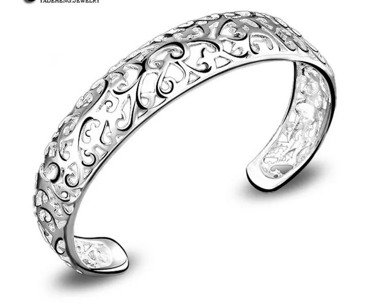 Fabrikspris Varm Försäljning 925 Sterling Silver Plated Fashion Smycken Charm Hollow Bangle Armband Girl / Fru 10st / 