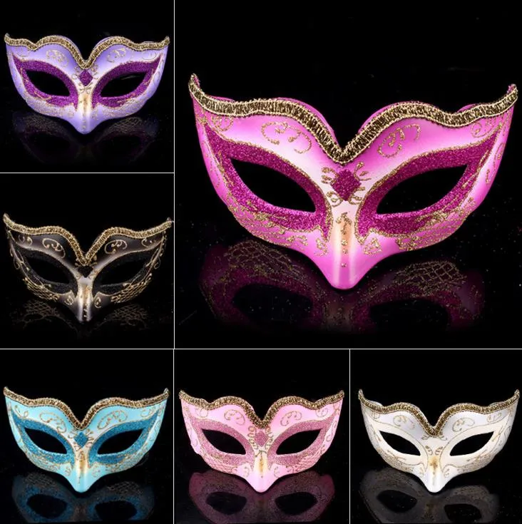 Masquerade Ball Dance Maska Moda Kobiety Kostium Fancy Dress Prom Eye Mask Mardi Party Maski ślubne Złoto Glitter Edge Favors