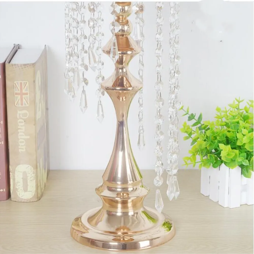 Metal delicate gold plated candle holder with crystals wedding table candelabra/centerpiece wind chimes type decoration candlestick