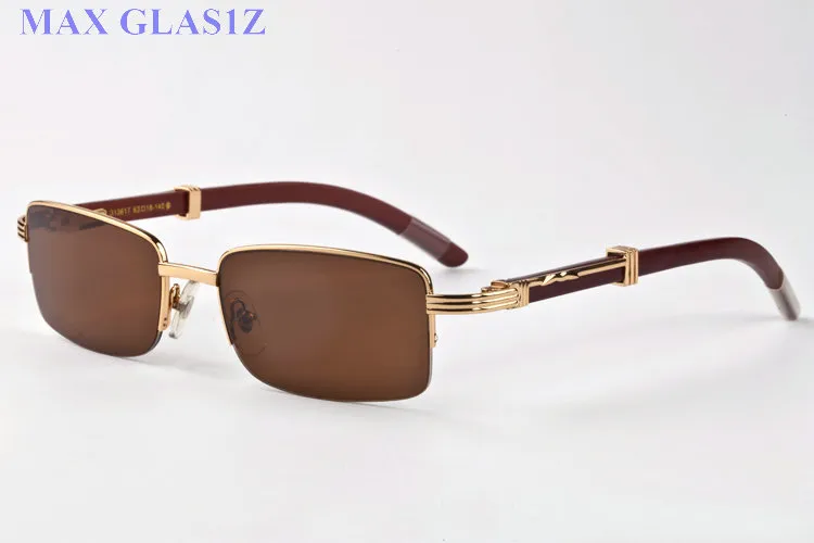 2017 marca designer retângulo óculos de sol óculos de madeira para homens mulheres moda búfalo óculos de sol claro lente roxa meia moldura com caixa