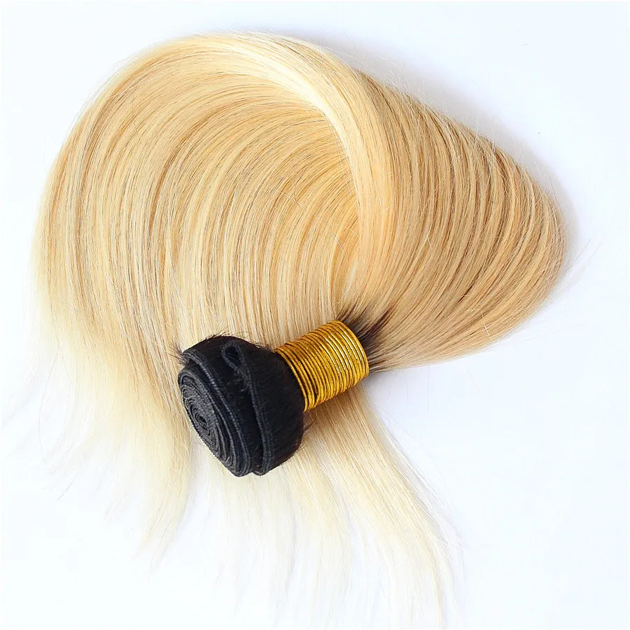 Wholesale Brazilian Remy Human Hair Bundles Straight 1B/ 613 Only Ombre Blonde Hair Weft Extensions 