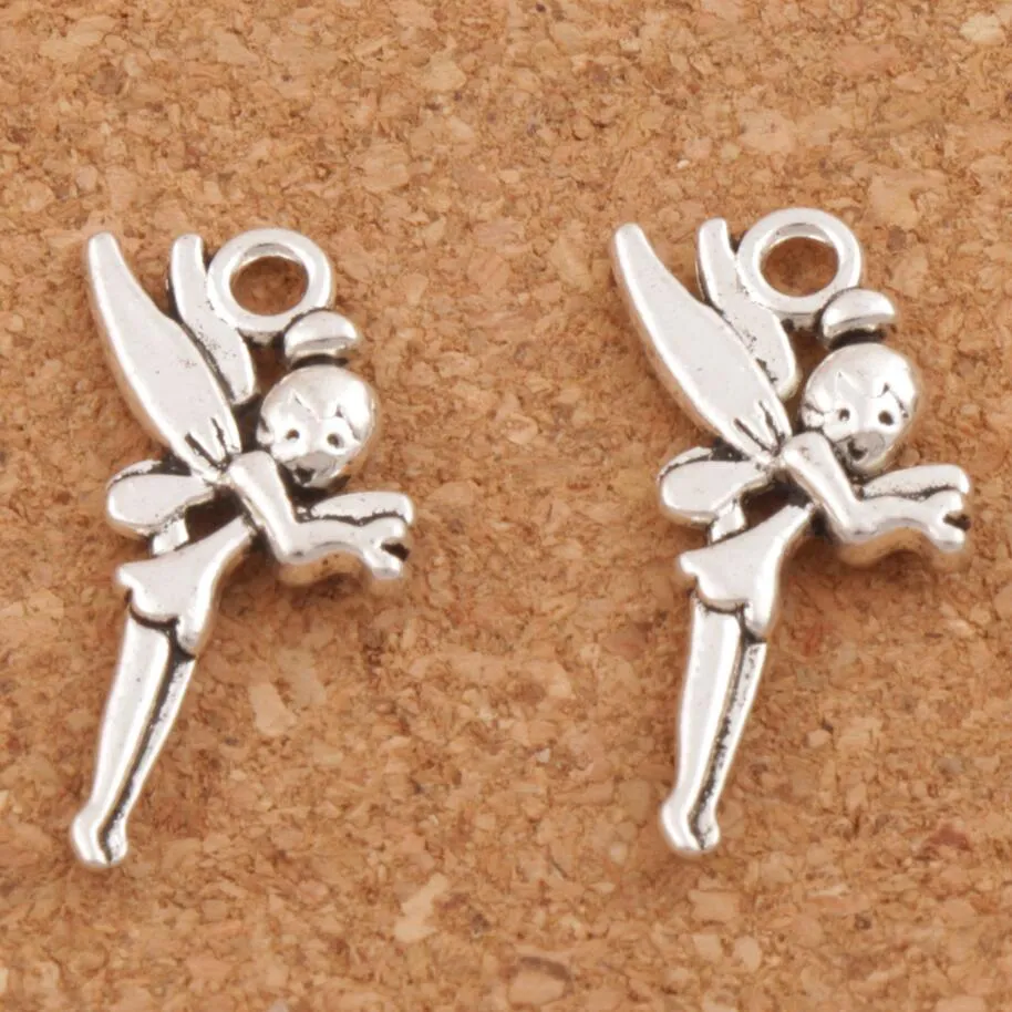 200PCs Flying Tinker Bell Fairy Charm Beads Mic Antika Silver Pendants Smycken DIY 25x13.6mm L130