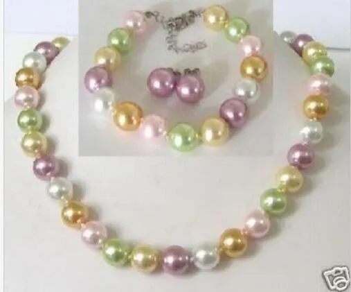 8mm multicolor shell pearl halsband armband örhängen set