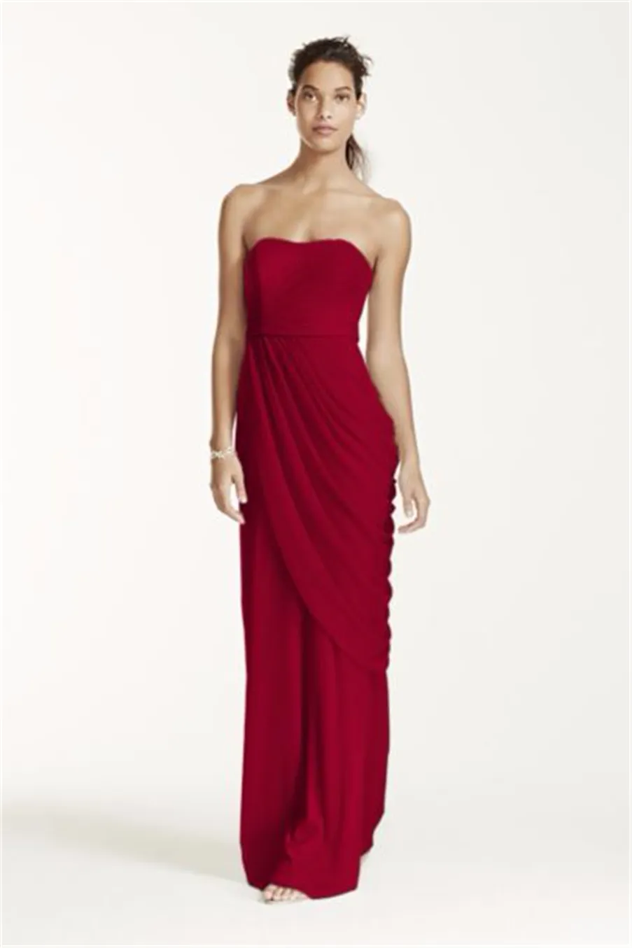 Lange strapless pick-up chiffon bruidsmeisje jurken met kant draping w10482 bruiloft feestjurk avondjurk formele jurken