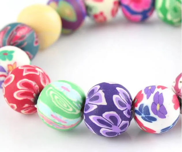 Kids 10mm*18 Beaded Bracelet Fashion Printed polymer clay bracelets Bohemian beaded bracelets Elastic force Clay Bracelets