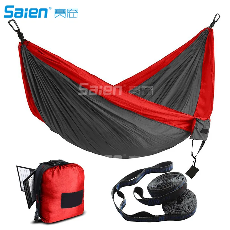 Double Single Portable Camping Hammock - Parachute Leve Nylon com Hammok Tree Straps Set- 2 Pessoas Equipamento Kids