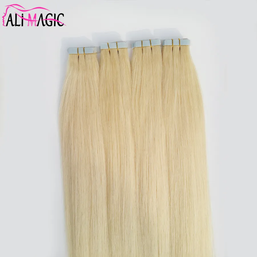 Tape In Human Hair Extensions Pu Skin Weft Remy 100g Brazilian Virgin Hair Straight 18"20"22" Ali Magic Factory Price