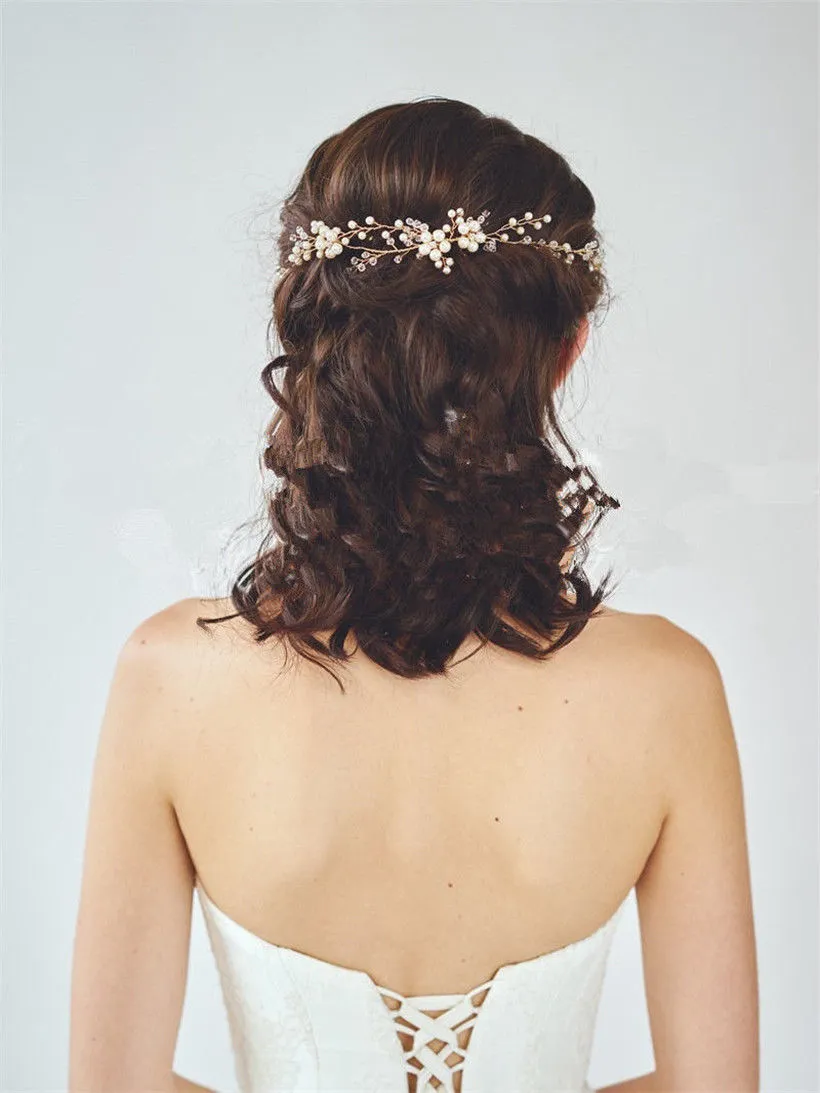Matrimonio vintage da sposa perla fascia capelli fascia frontale corona diadema cristallo strass gioielli principessa regina prom copricapo oro argento