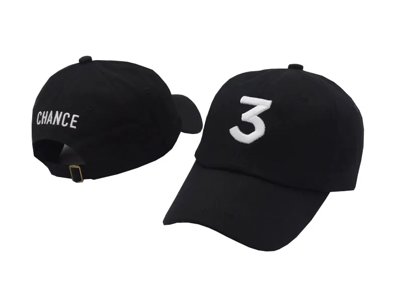 Negro Caqui Cantante popular Chance The Rapper 3 Chance Cap Bordado de letras negras Gorras de béisbol 3D Hip Hop Streetwear salvaje Snapb320n