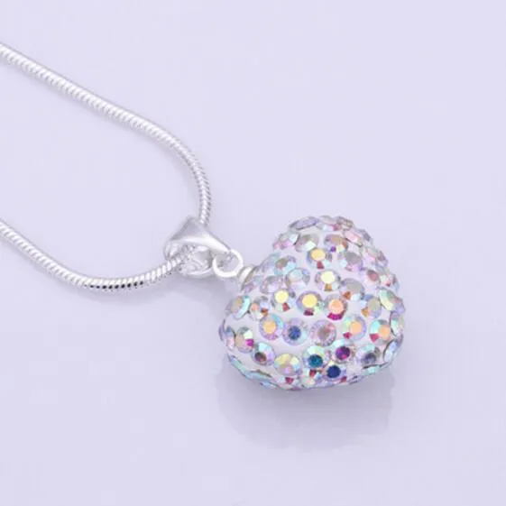 Wholesale Heart Crystal Shamballa Necklace Silver plated Jewelry Rhinestone Crystal Bead Necklace Women Jewelry Gift 