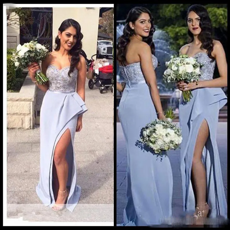 Lavender Front Split Mermaid Bridesmaid Dresses 2018 Sweetheart Ruffles Train Formal Wedding Guest Dress Party Gowns Plus Size Cheap