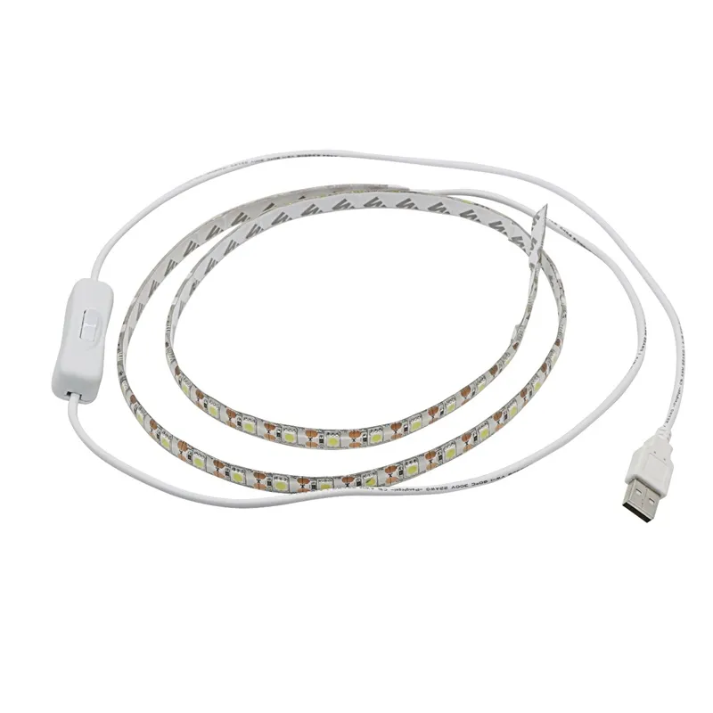 USB 5V LED Strip 5050 TV Background Lighting 60LEDs/m Warm White / White USB Cable with Switch Strip set