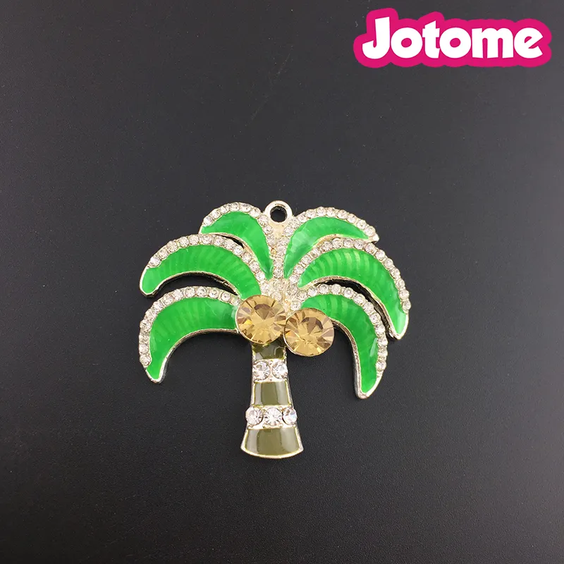 Spilla con spilla a forma di palma da cocco verde, ciondolo a forma di palma con strass smaltato - collane robuste - 42 mm x 45 mm