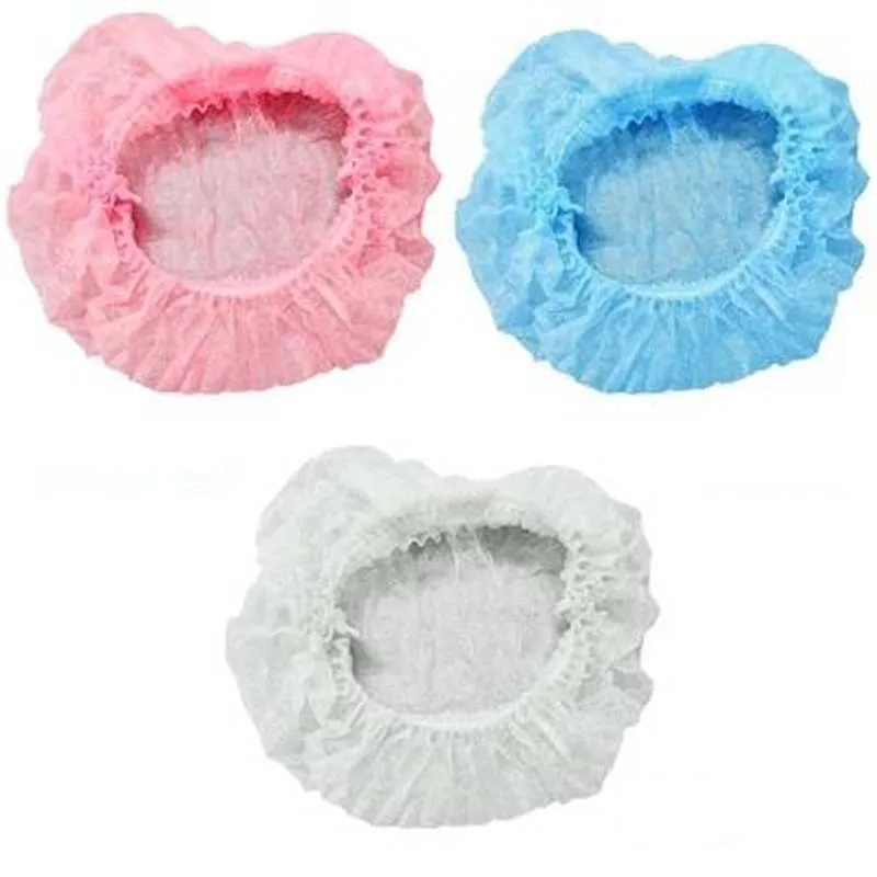 Women Men Disposable Shower Caps Non Woven Pleated Anti Dust Hat Bath Caps for Spa Hair Salon