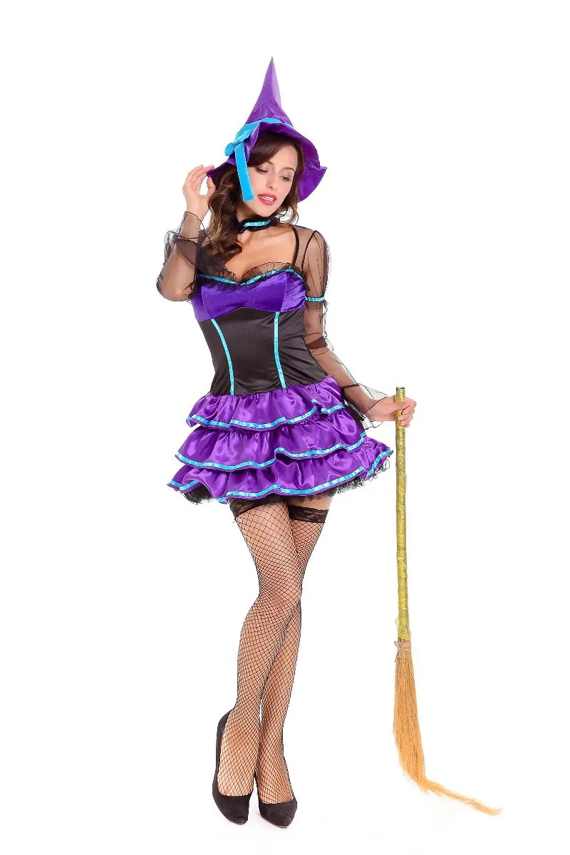 美しい紫色のおとぎ話のプリンセスドレスハロウィーンパーティーフォレストエルフ魔女服Show Performance Costume