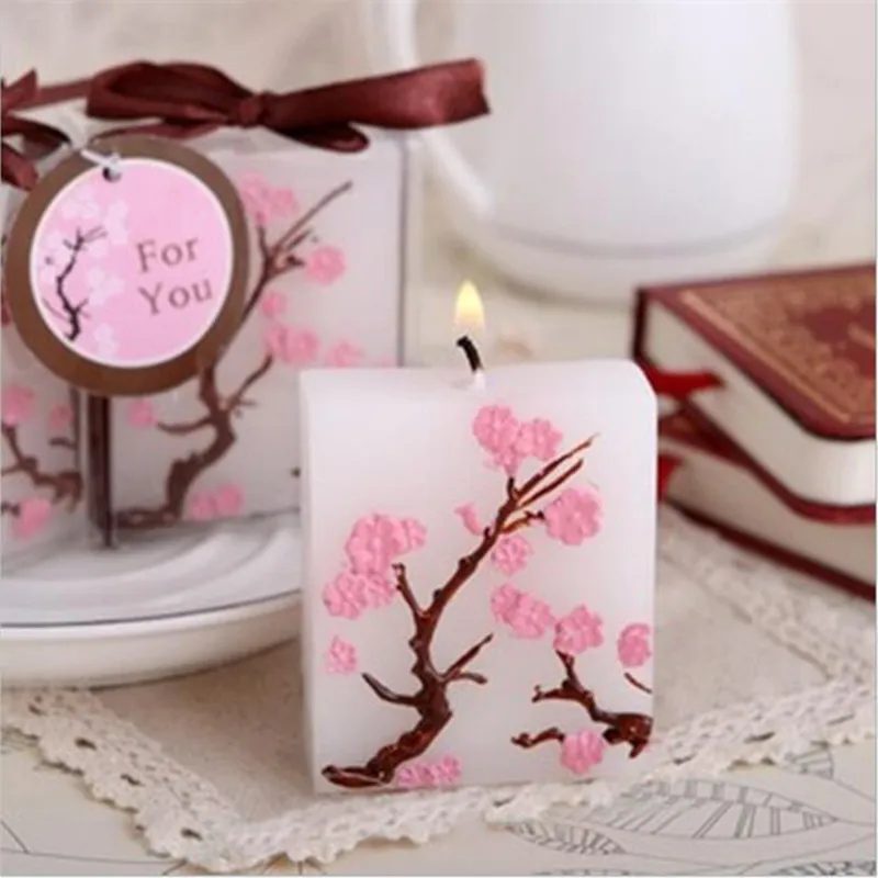 Gratis frakt 50pcs Cherry Blossom Candle Favorites Bridal Shower Wedding Giveaways Anniversary Souvenir Party Gifts