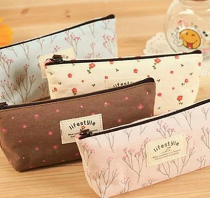 Vintage Floral Fabric Portemonnee Portemonnee Potlood Pen Geval Cosmetische Makeup Bag Opslag Pouch Studenten Kous Filler Gift Party Gunst 4 Kleuren