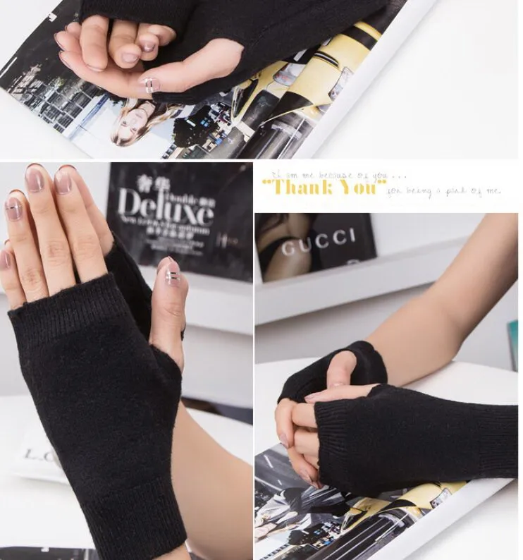 2017 Solidne damskie dziewczyny bez palców wełniana wełniana polyster mieszanka rękawice jesień zima / # 4044