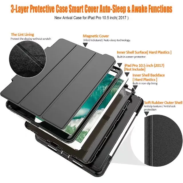 Heavy Duty Armor Impact Rugged Shockproof Hybrid Defender Case Auto Sleep Awake Cover voor iPad 2017 2018 pro 10.5 10.2 2019 2020 10 stks / partij