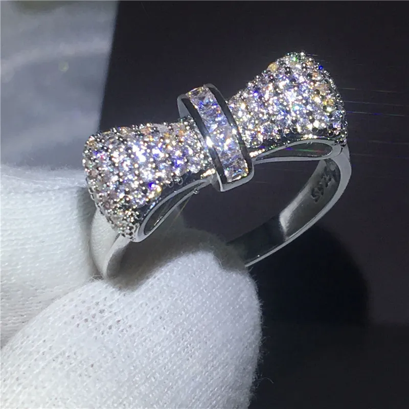 Infinity Jewelry Damen-Verlobungs-Ehering für Damen mit Schleife, Stil 5A, Zirkon-Kristall, 925er-Sterlingsilber, Brautringe