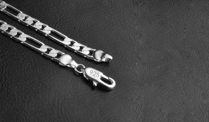 Traditionskedja Högkvalitativ topp Försäljning Plating Mäns Smycken 925 Silver 8mm Flat Figaro Chain Armband Mäns Armband 20cm 10st