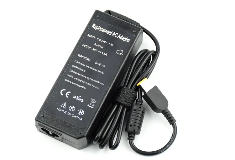 High Quality Laptop AC Adapter 20V 4.5A 90W Yellow Rectangle Tip with Pin for Lenovo