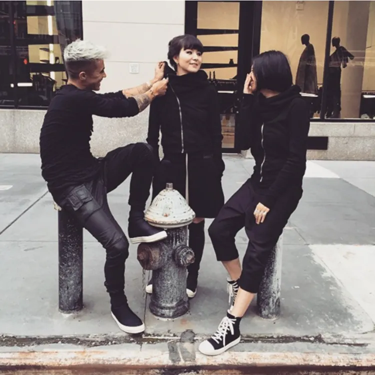 Rick Owens DRKSHDW sudadera capucha del diseñador sudadera capucha negra oblicua hombres mujeres Cool