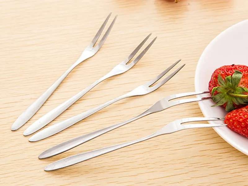 / 빠른 배송 스테인레스 스틸 Flatware 과일 포크 전채 스낵 디저트 포크 부엌 파티 과일 선택 가제트