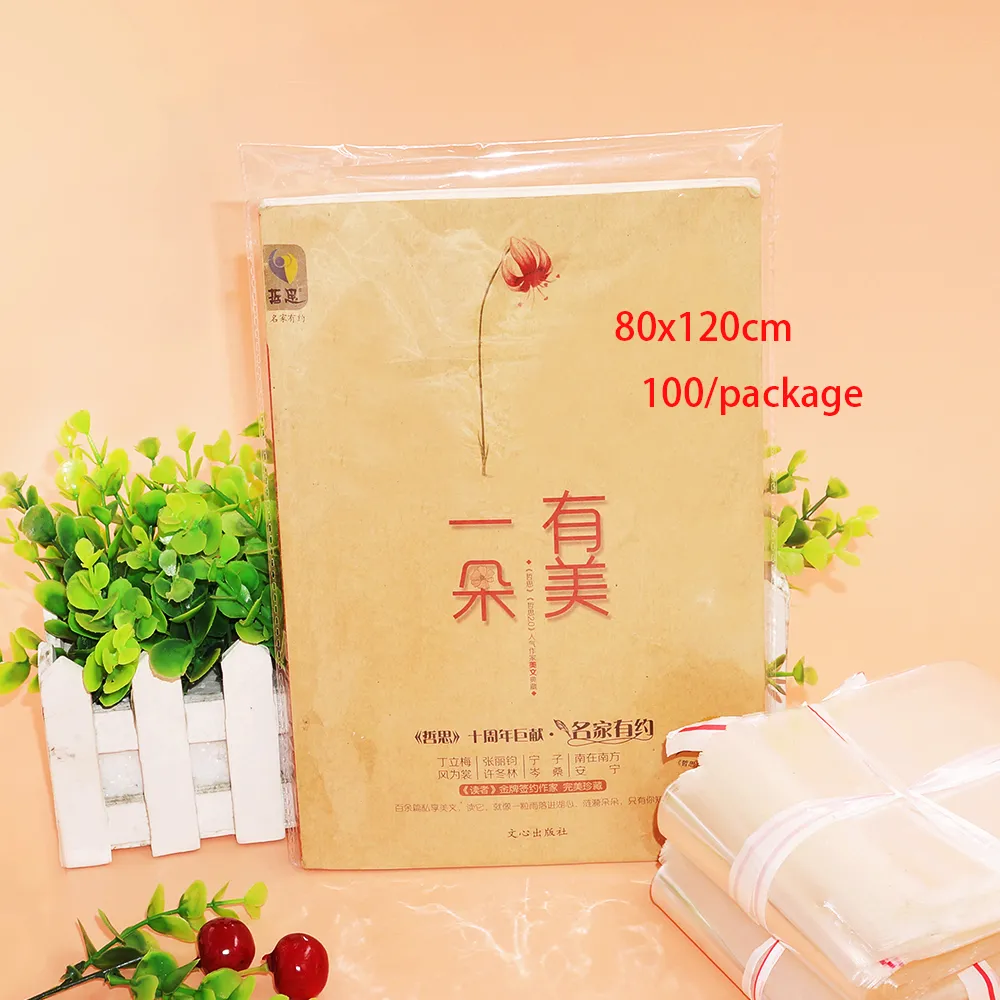 80 * 120 cm Transparant Plastic Zakken Afdichting Tas Magazines Kledingkantoorbehoeften Accessoires Verpakking Zelfklevende Tas Spot 100 / Pakket