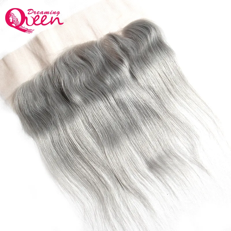 Cor cinza Lace reta encerramento frontal ombre Cabelo humano virgem brasileiro cinza 13x4 ouvido a orelha renda frontal com cabelo bebê natura6568105