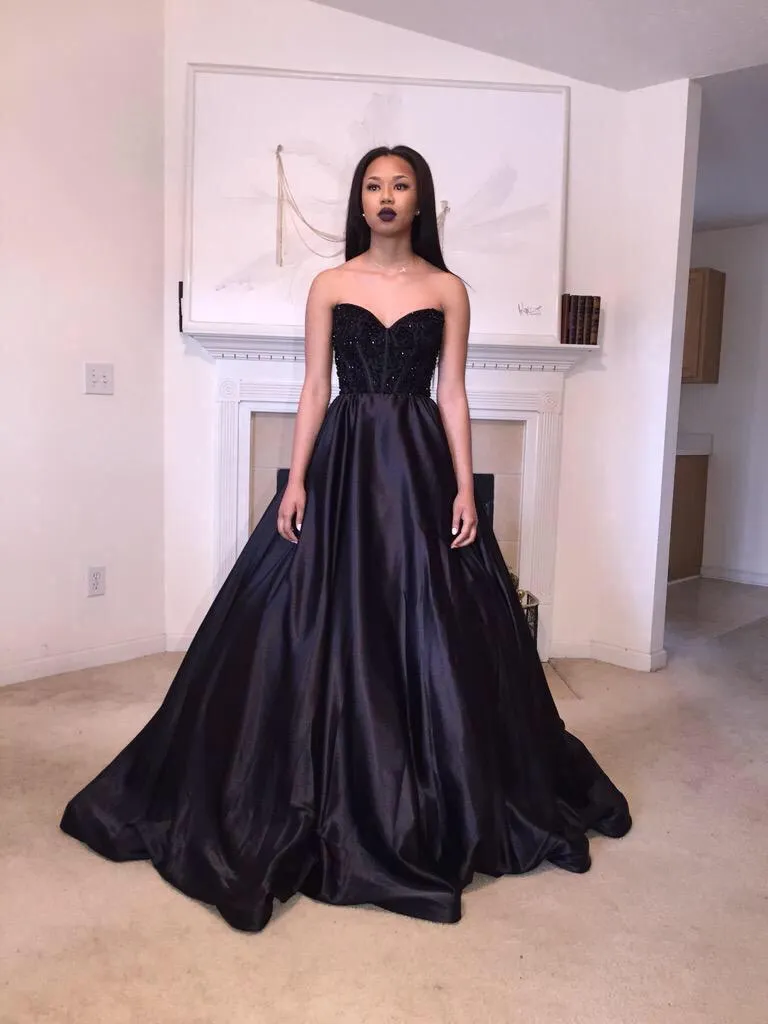 A Line Black Black Tulle Prom Dress Long Formal Evening Party Gowns Black  Tulle Prom Dressess Sweetheart Sleeveless Beaded Top Pageant Dress From  Weddingfactory, $148.75 | DHgate.Com