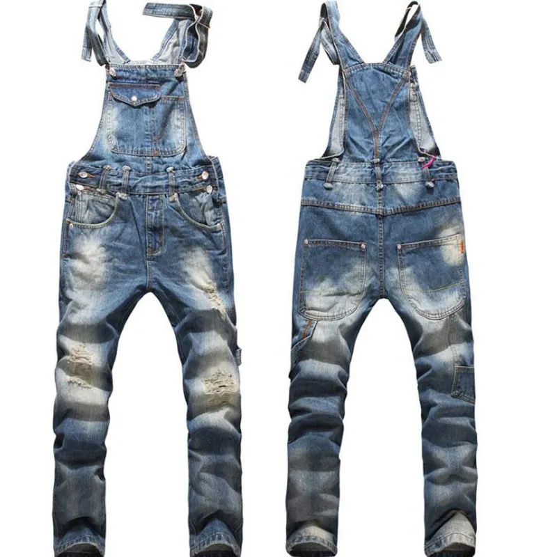 Whole Fashion ripped jeans for men high quality mens skinny jumpsuit bib pants mens overalls 238o