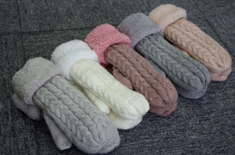 Twist Gestrickte Wollhandschuhe Gute Qualität Weiche Warme Winter Frauen Handschuhe Reine 5 Farben Großhandel