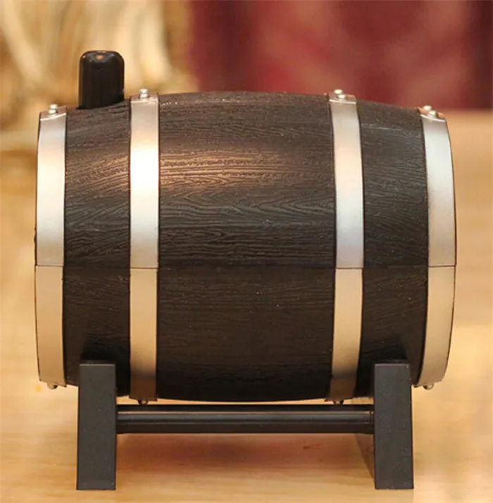 Creative Oak Wine Barrel Type Automatisk tandpetare Holder Press Bucket Dispenser Tandplock Bomullspinne Fall Box Black O 03369587413