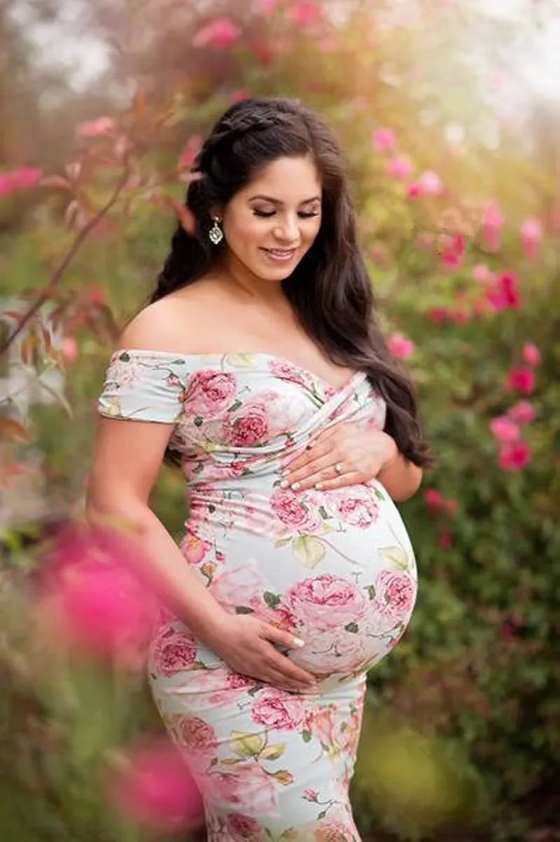 Floral print moederschap fotografie props jurken zomer zwangerschap kleding maxi moederschap jurk fotoshoot