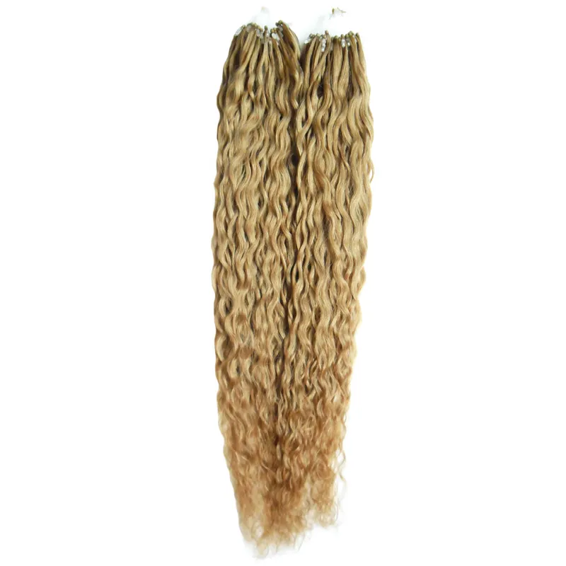 Brasilianisches reines Haar, honigblond, lockig, Mikroperlen-Haarverlängerungen, 200 g, Mikroring-Echthaarverlängerungen, 1 g, 200s Mikro-Loop, 1 g, 6157316