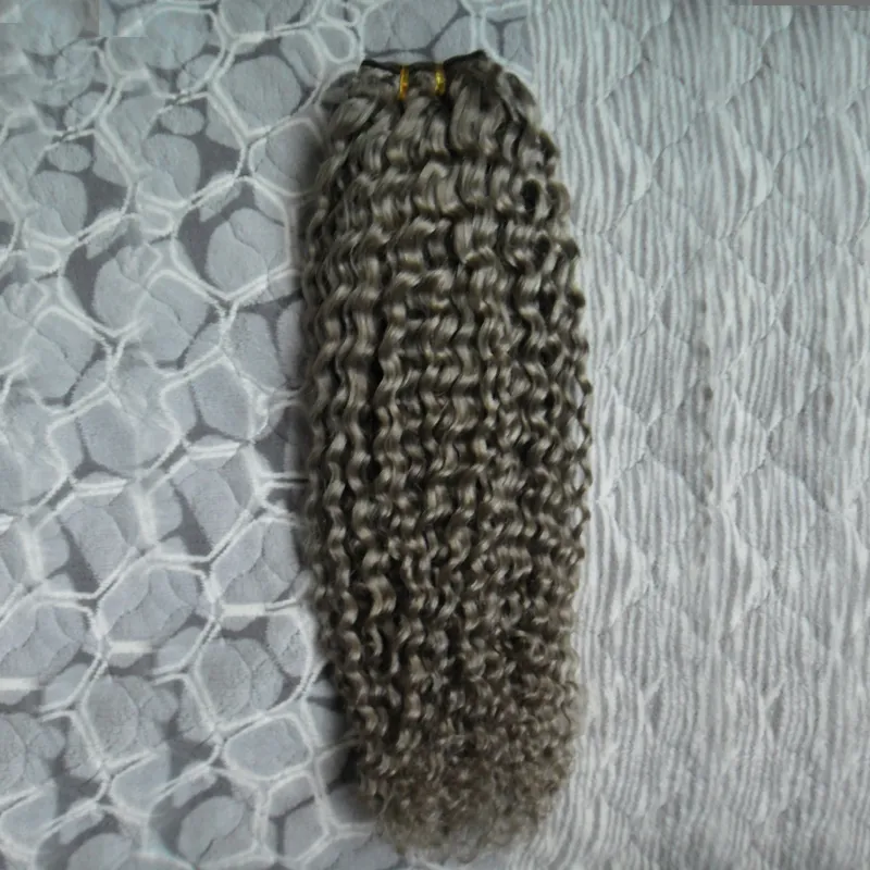 Curly Weave Human Hair Kinky Curly Grey Hair Weave 100g 1st brasiliansk hårvävbuntar Dubbel inslag, inget utsläpp, trasselfri