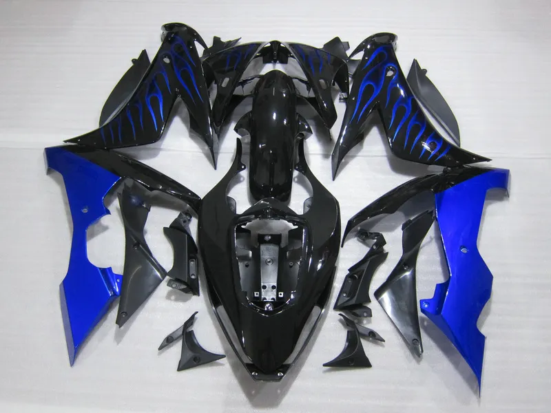 Injektionsgjuten topp som säljs kit för Yamaha YZFR1 2004 2005 2006 Blue Flames Black Fairings YZF R1 04-06 OT22