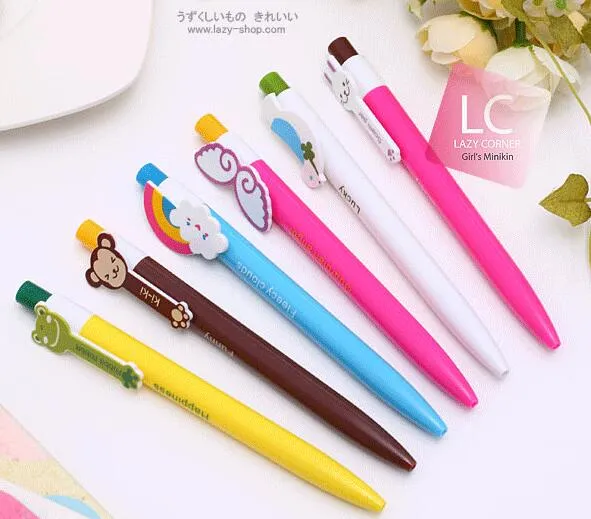 6 Designs Cute Cartoon Kawaii Novelty Ballpoint Pens Lovely Cat Bird Ball Pen Korean Stationery G649