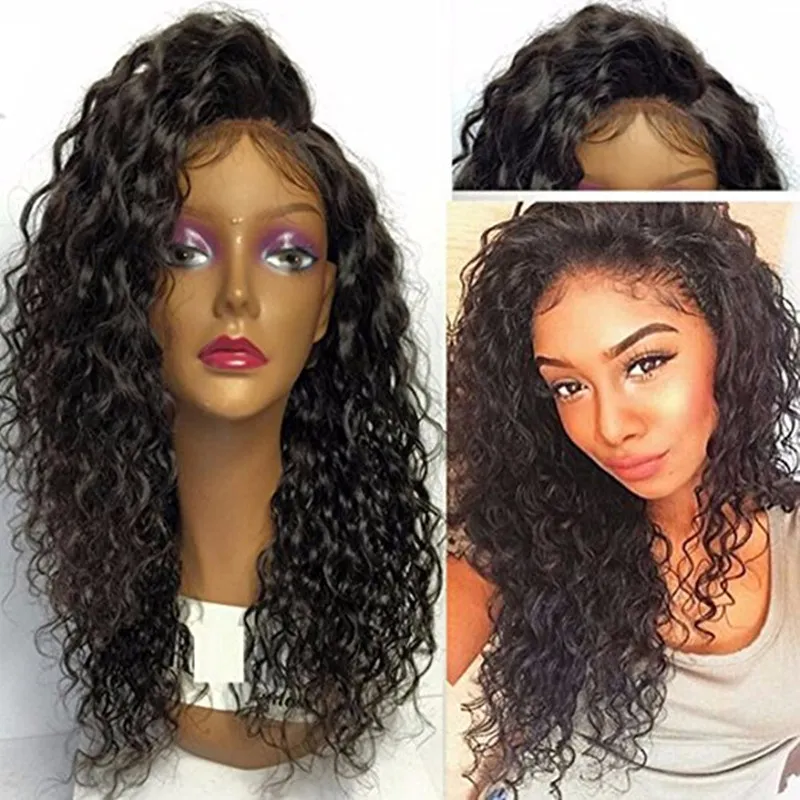 Cheap High Quality Heat Resistant Japan Fiber Long Black Water Wave Synthetic Lace Front Wigs With Baby Hair for Black Women