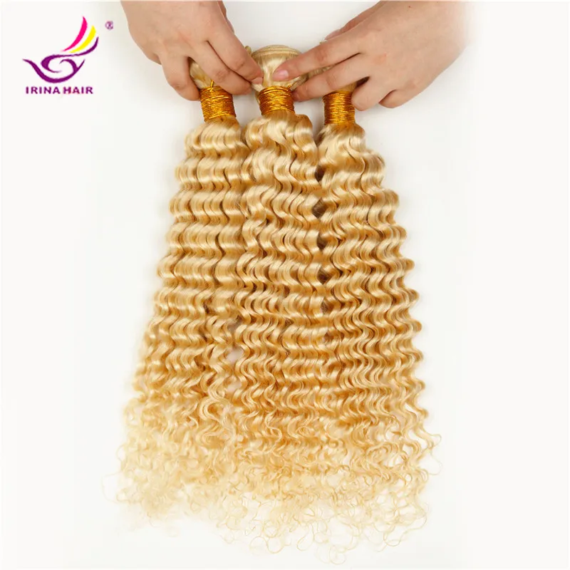 Couleur blonde blanchie 1028 pouce 613 Russe brésilien péruvien malaisien Vierge Vierge Deep Curly Human Hair Exten7799647