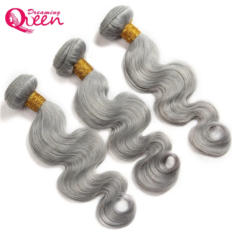 Gris Corps Vague de Cheveux Humains Ombre Brésilienne Vierge de Cheveux Humains Armure Gris Couleur Vague 100% Cheveux Humains 3 Bundles