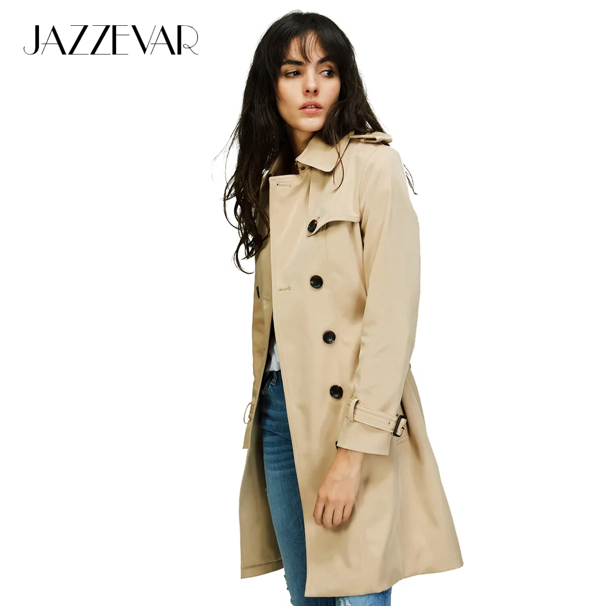 Wholesale- JAZZEVAR 2017 Autumn New High Fashion  Woman Classic Double Breasted Trench Coat Waterproof Raincoat Business Outerwear